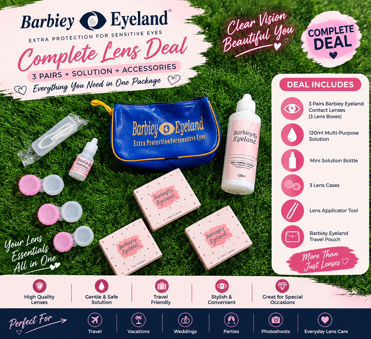 Barbiey Eyeland Complete Lens Deal – 3 Pairs + Solution + Travel Kit